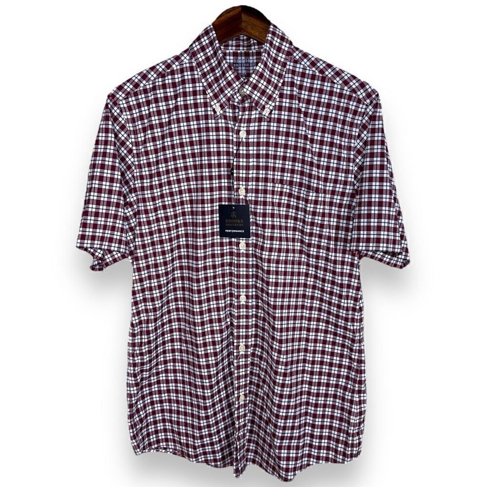 NWT Brooks Brothers Red & Navy Performance S/S Button Down M